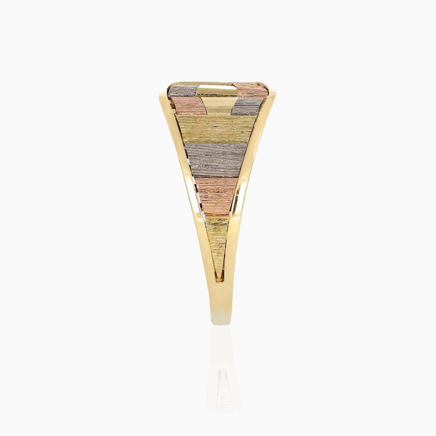 Retro Tri-Color Mosaic Inlay Ring, 14k Gold